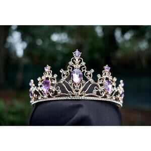 Pretty in Purple Crystal Tiara Gold Bridal Crown Birthday Wedding Gift Diadem
